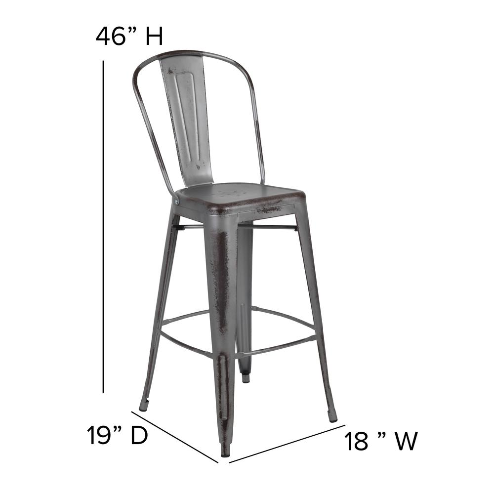 30″ High Silver Gray Metal Indoor-Barstool with Gray Poly Resin Wood Seat