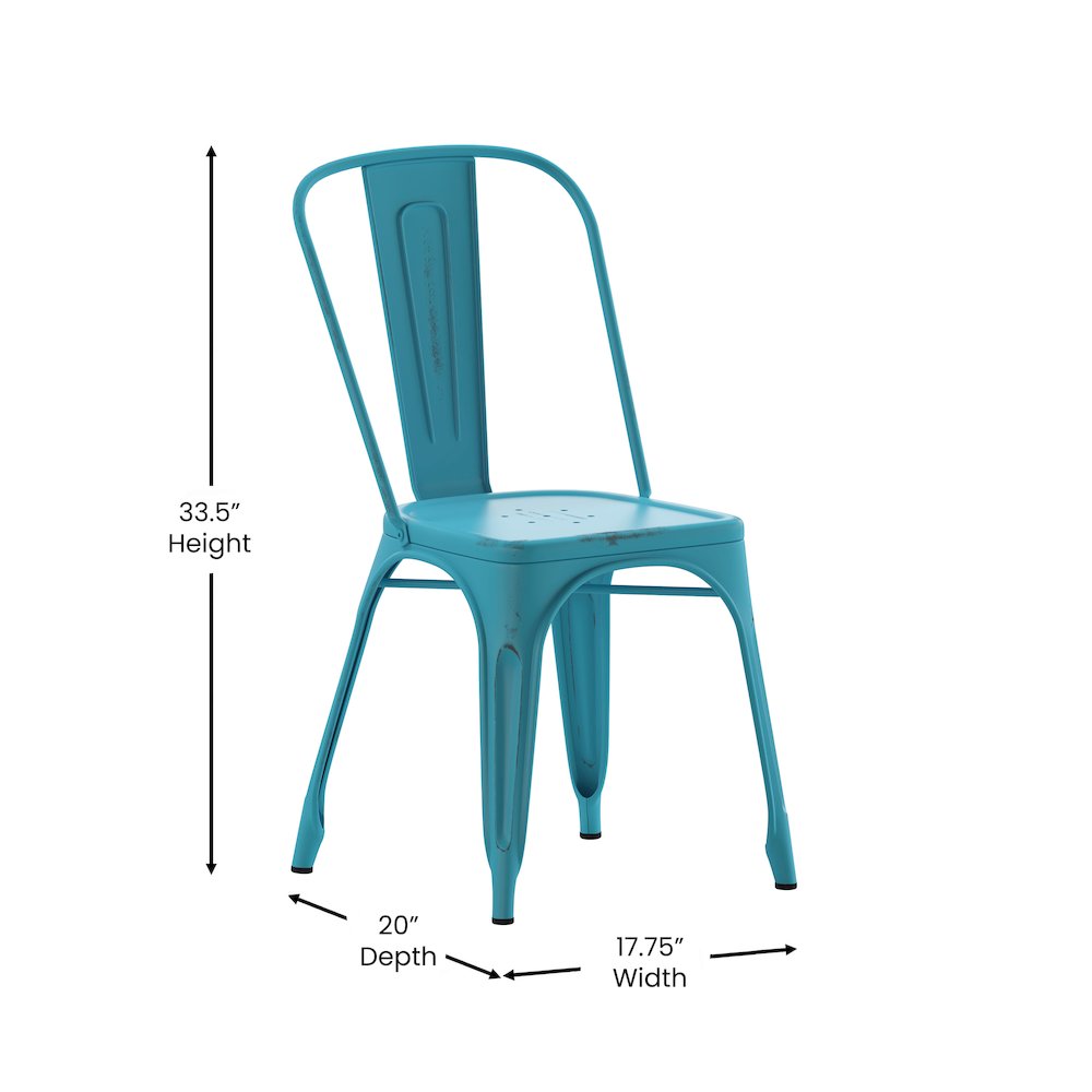 Tenley Commercial Grade Distressed Blue Metal Indoor-Outdoor Stackable Chair
