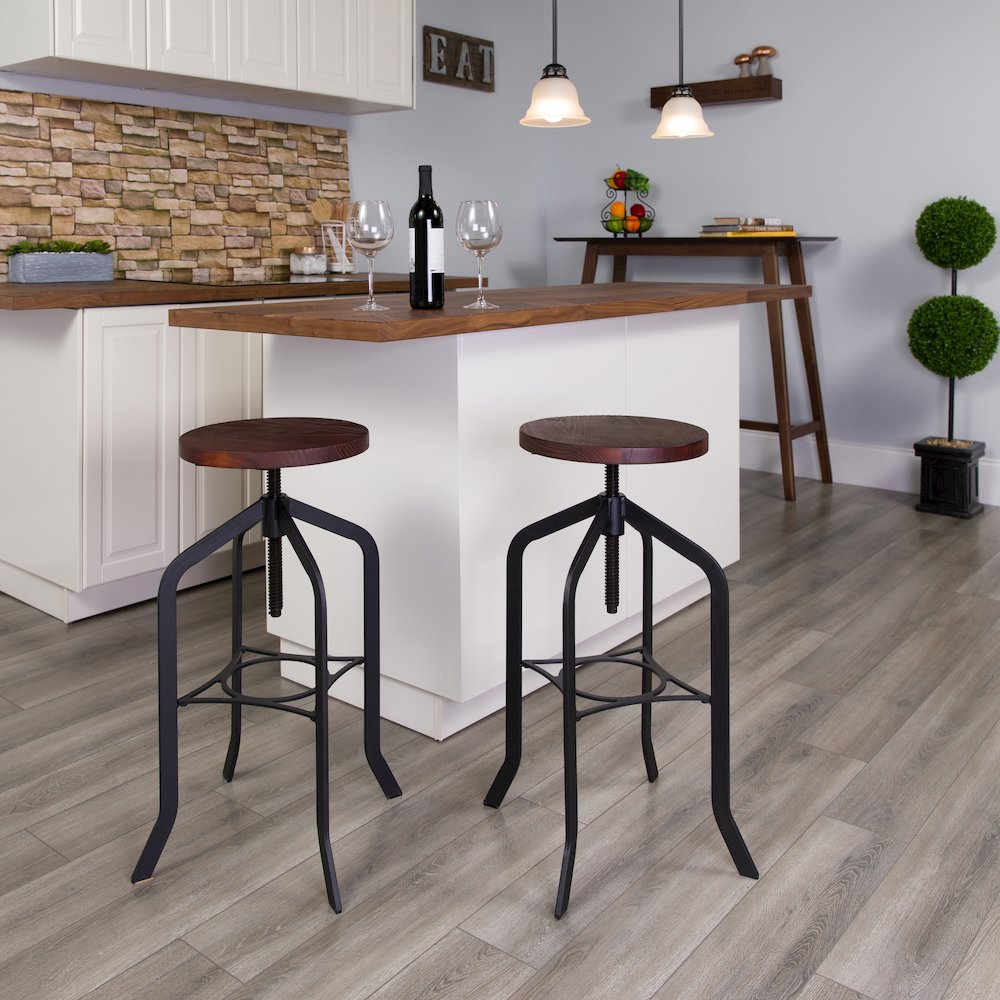 30″ Barstool with Adjustable Wood Seat