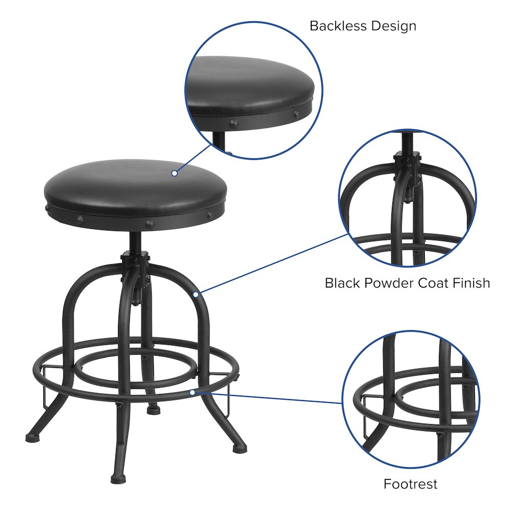 24” Counter Height Stool with Swivel Lift Black LeatherSoft Seat