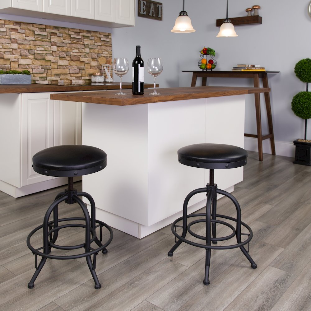 24” Counter Height Stool with Swivel Lift Black LeatherSoft Seat