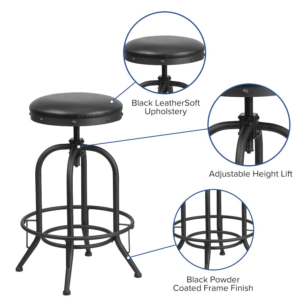 30” Barstool with Swivel Lift Black LeatherSoft Seat