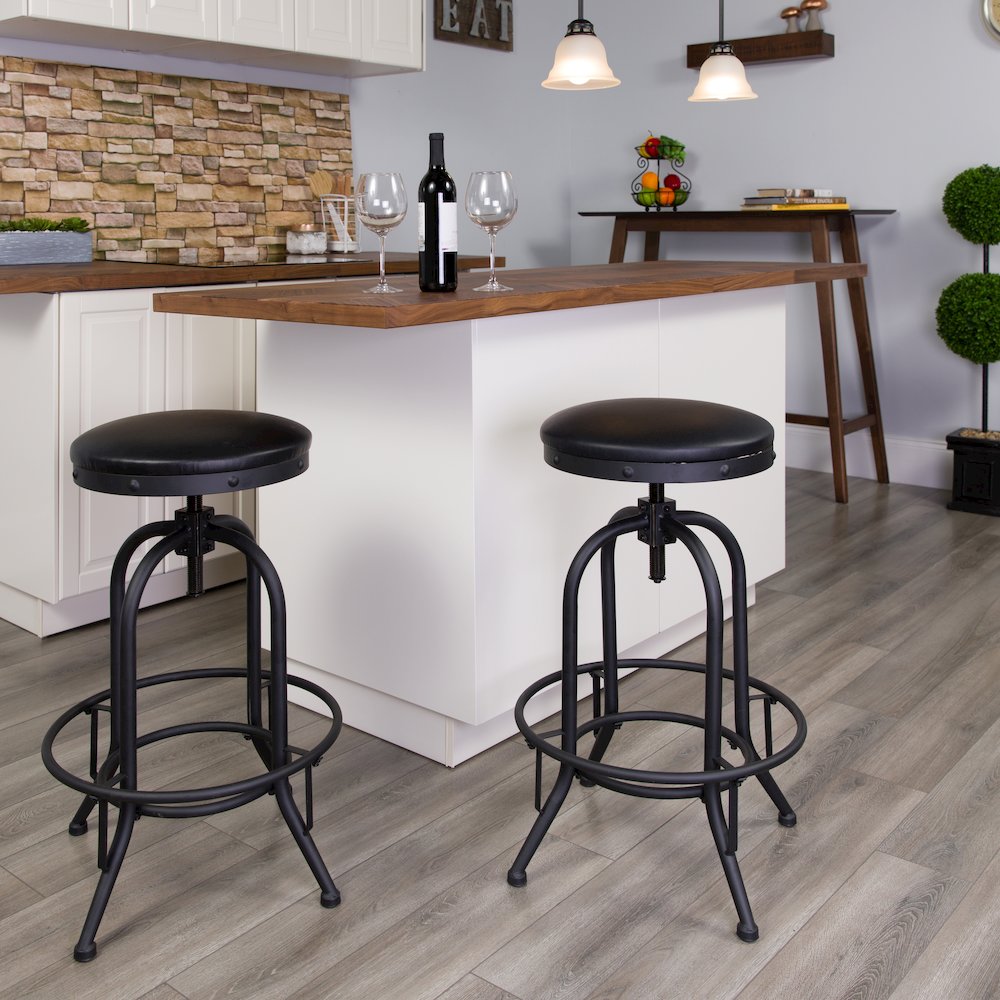 30” Barstool with Swivel Lift Black LeatherSoft Seat