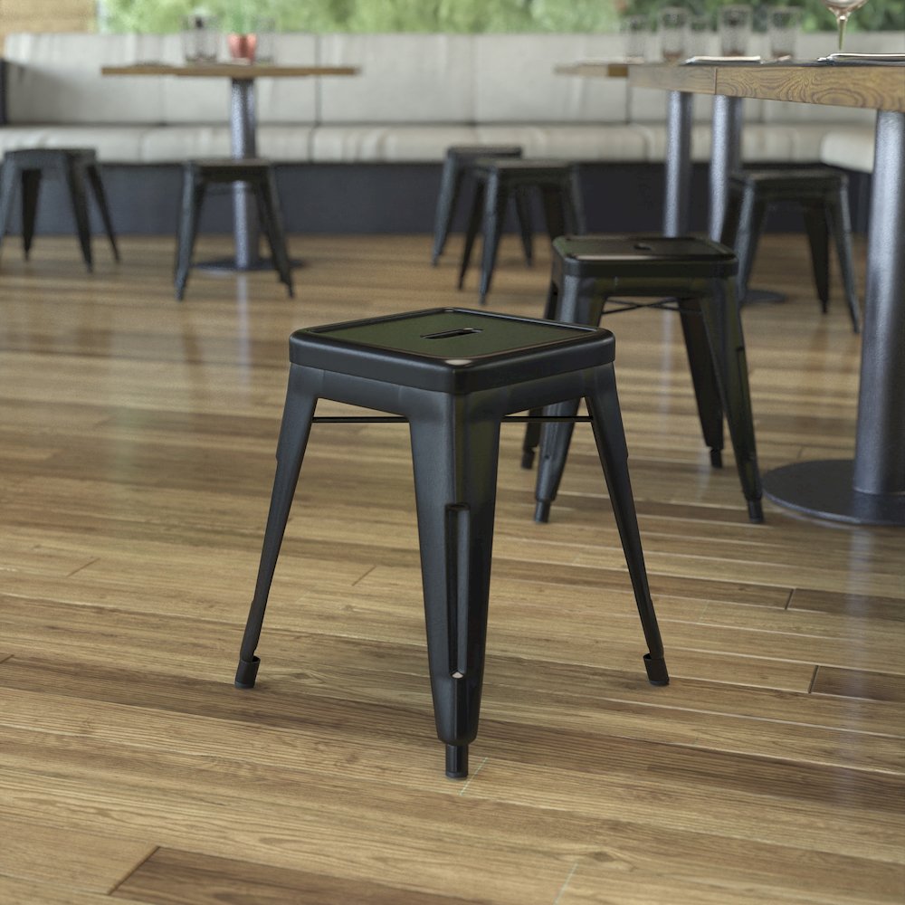 Stackable Metal Dining Stool in Black – Set of 4