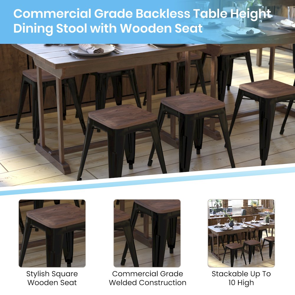 Stackable Black Metal Dining Stool