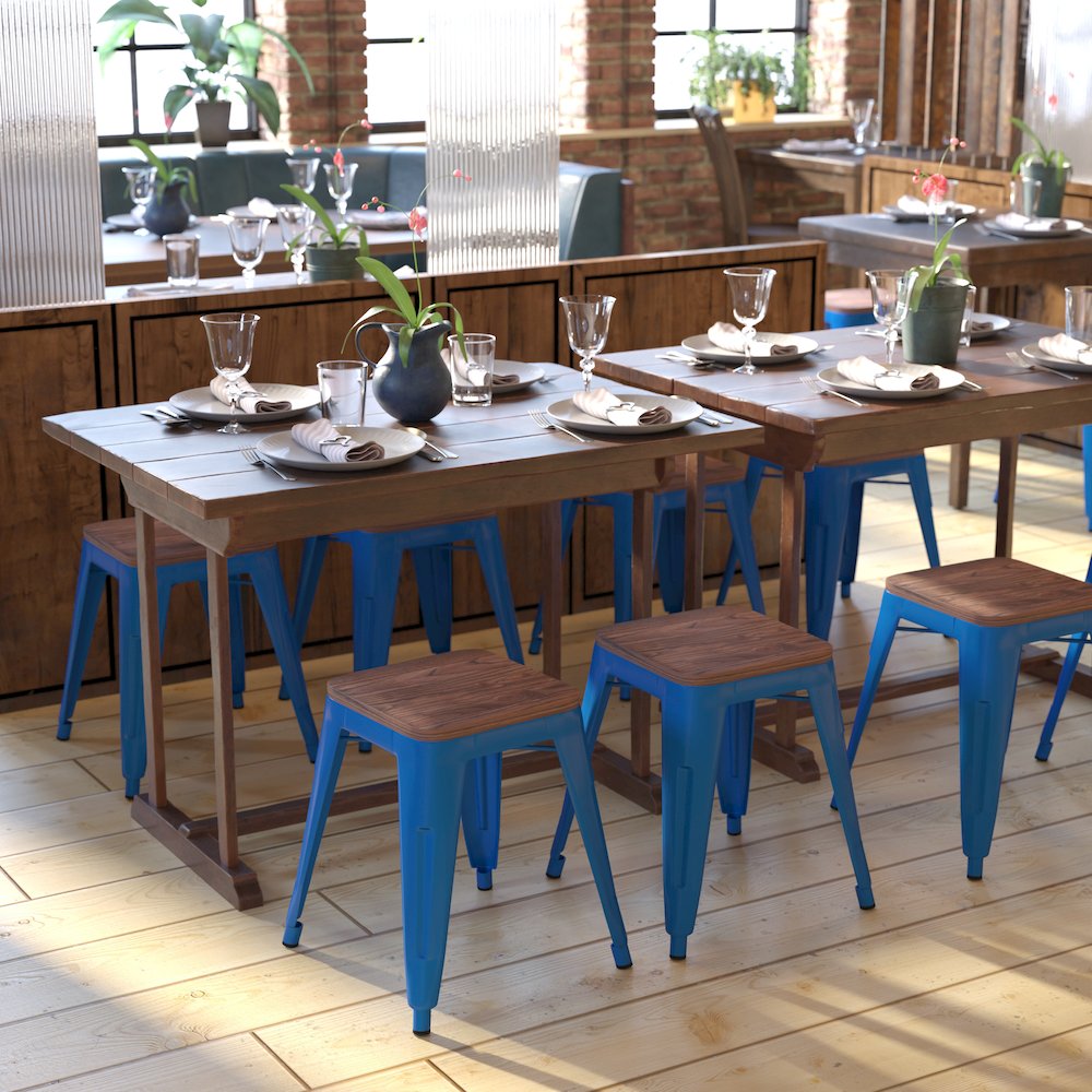 18″ Table Height -Stackable Royal Blue Metal Dining Stool-Grade-Set of 4