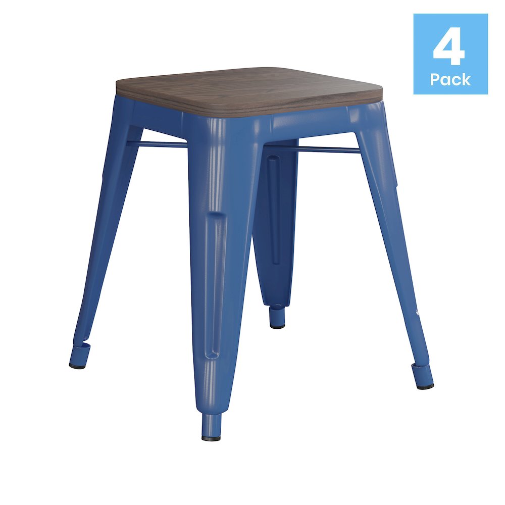 18″ Table Height -Stackable Royal Blue Metal Dining Stool-Grade-Set of 4