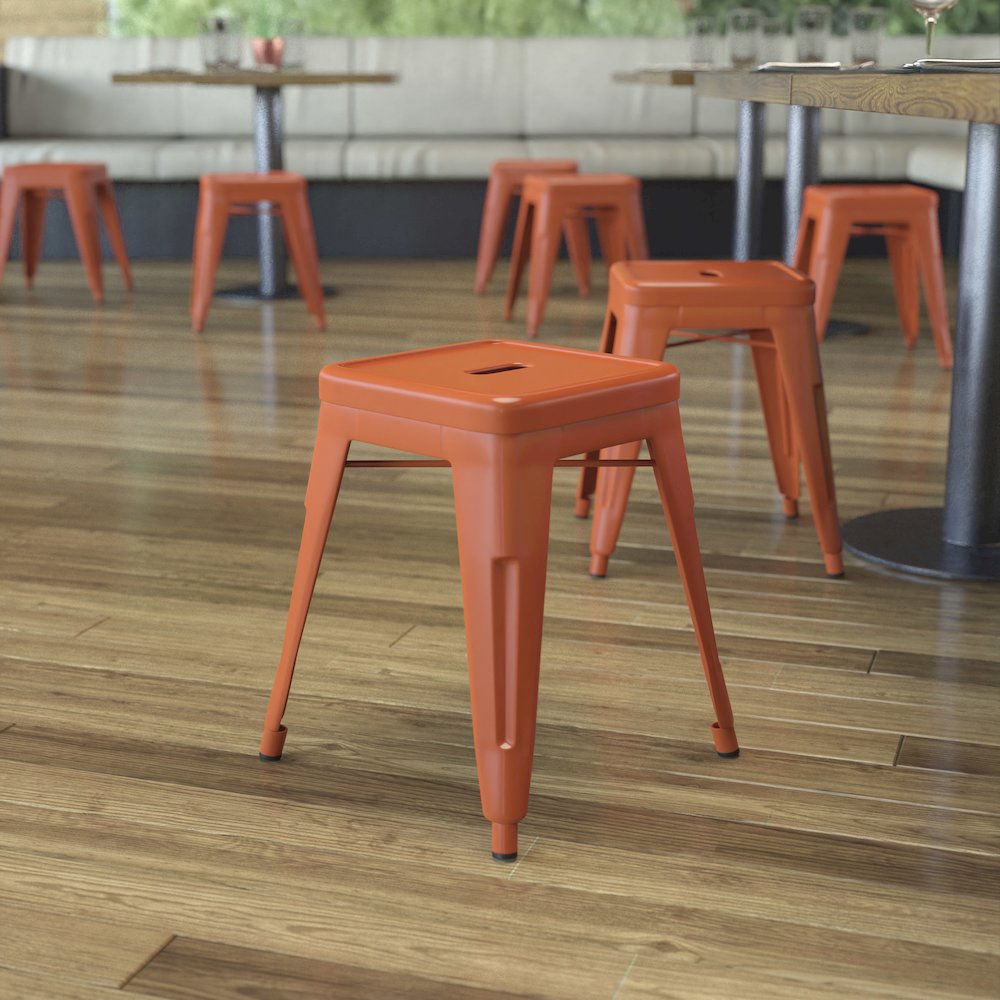 Stackable Metal Dining Stool in Orange – Set of 4