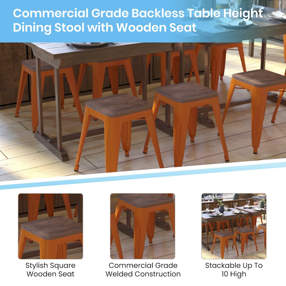 Stackable Orange Metal Dining Stool