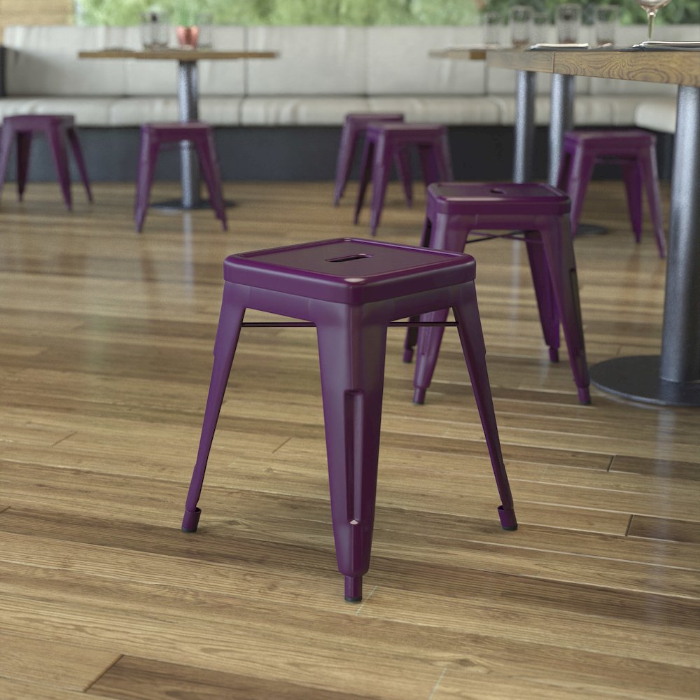 Stackable Metal Dining Stool in Purple – Set of 4