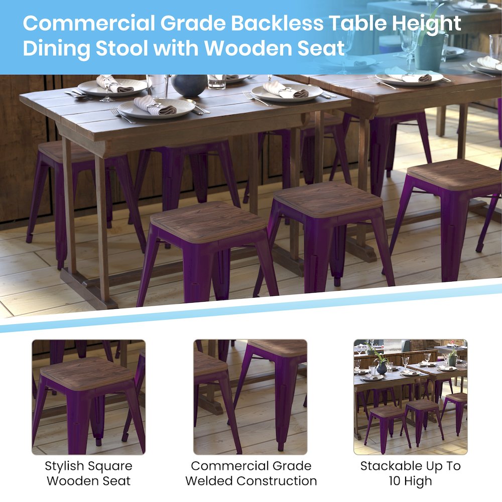 Stackable Purple Metal Dining Stool