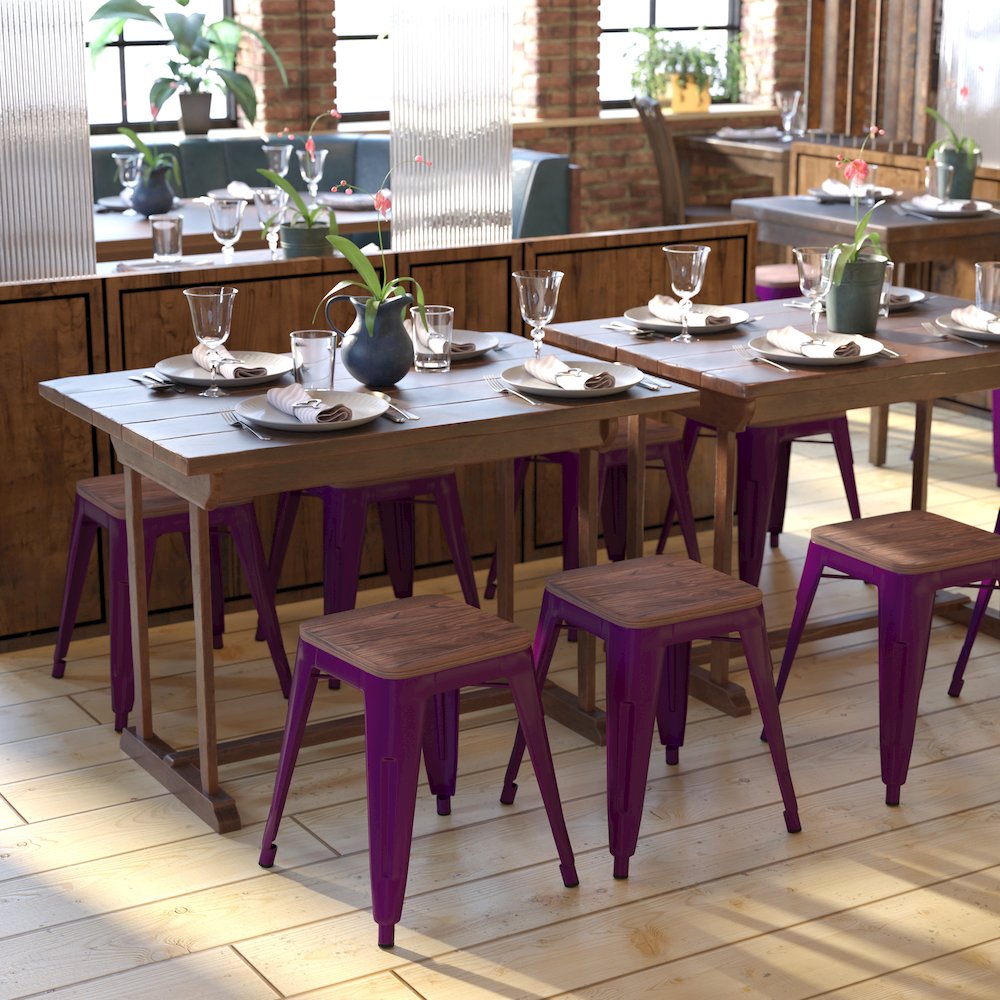 Stackable Purple Metal Dining Stool