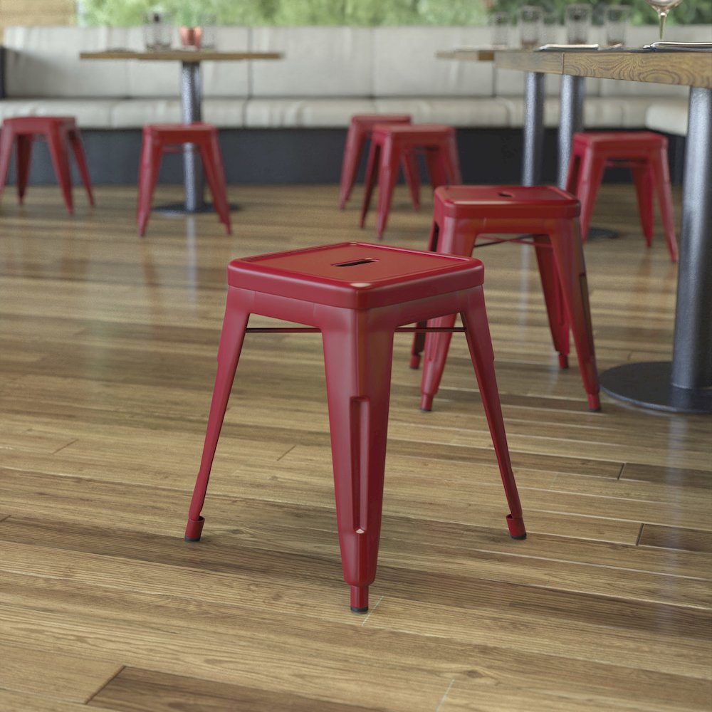 Stackable Metal Dining Stool in Red – Set of 4