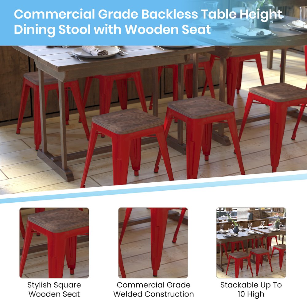 Stackable Red Metal Dining Stool
