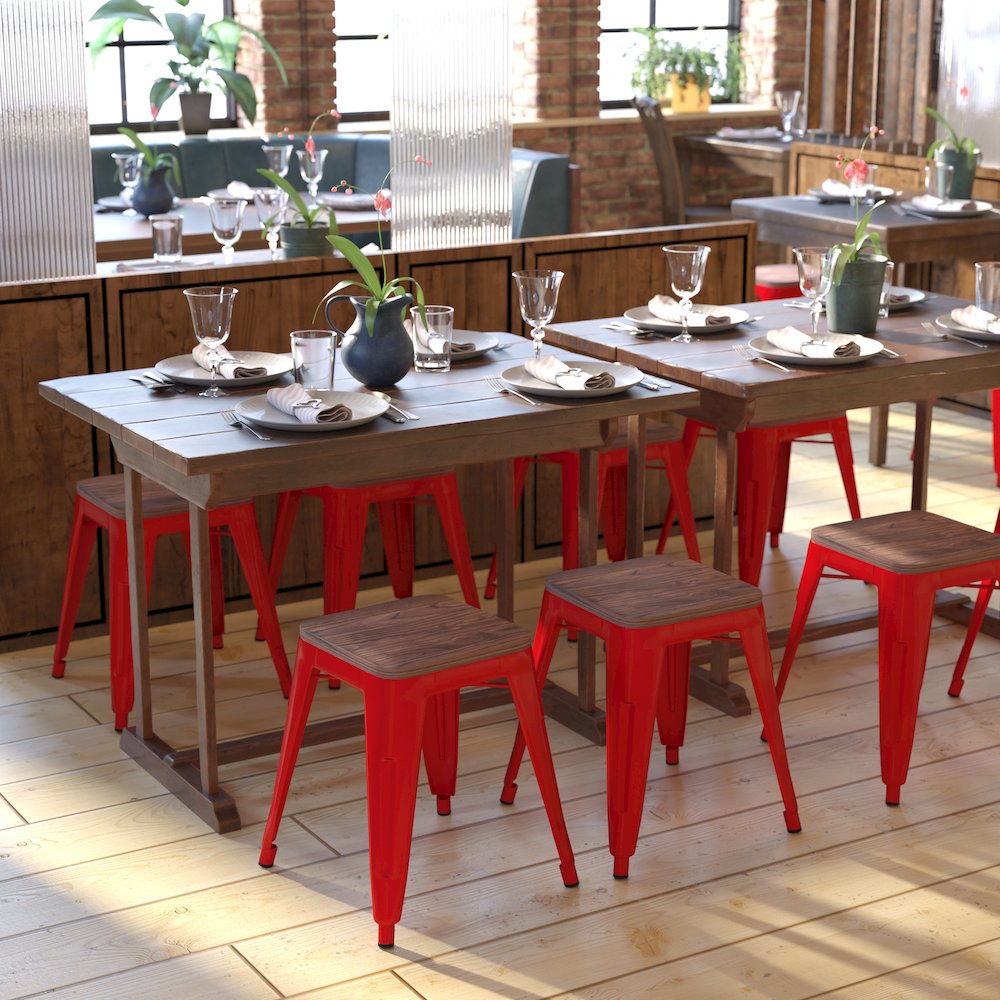 Stackable Red Metal Dining Stool