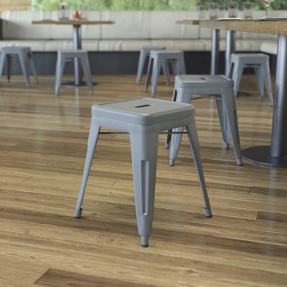 Stackable Metal Dining Stool in Silver – Set of 4