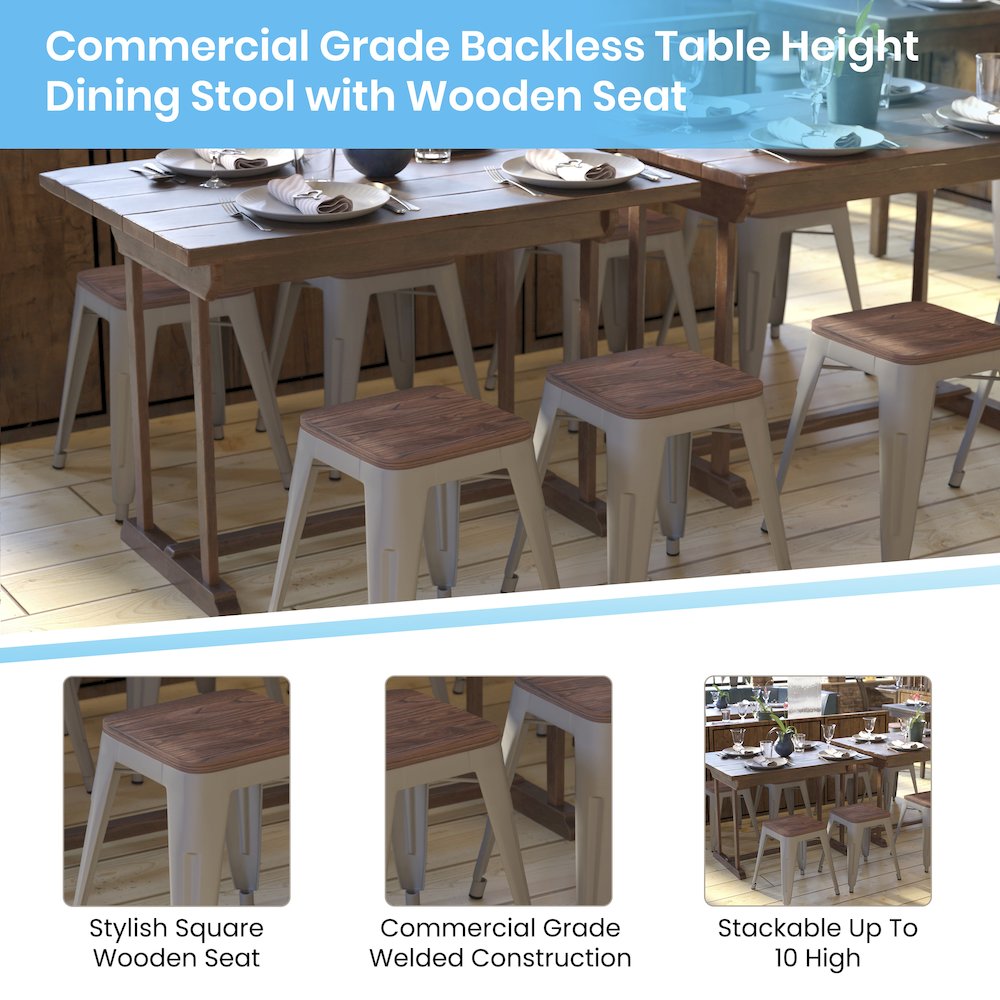 Stackable Silver Metal Dining Stool