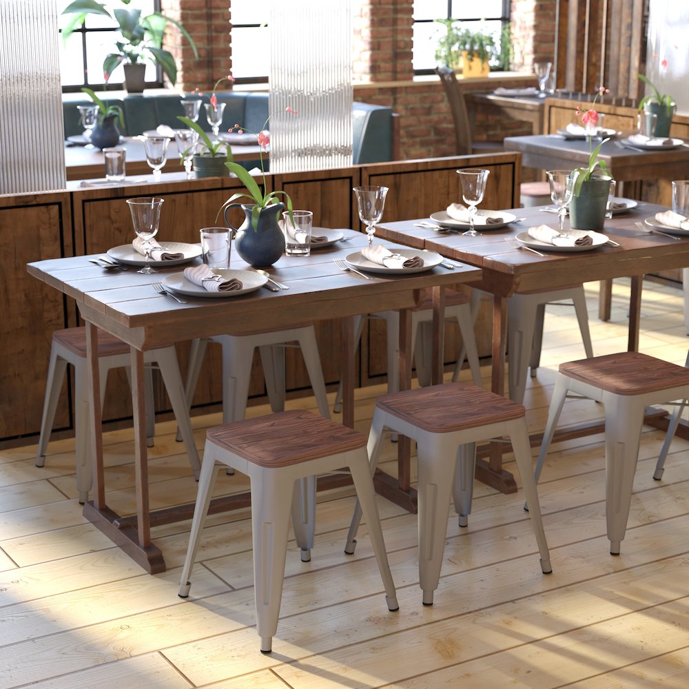 Stackable Silver Metal Dining Stool
