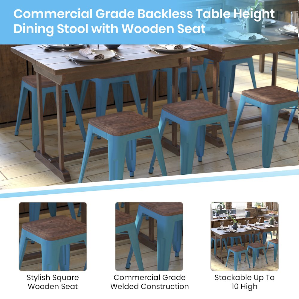 Stackable Teal Metal Dining Stool