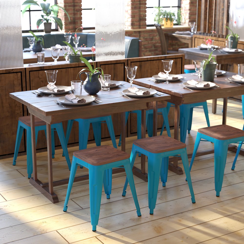 Stackable Teal Metal Dining Stool