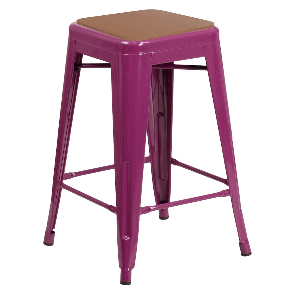 24″ High Backless Purple Metal Bar Height Stool