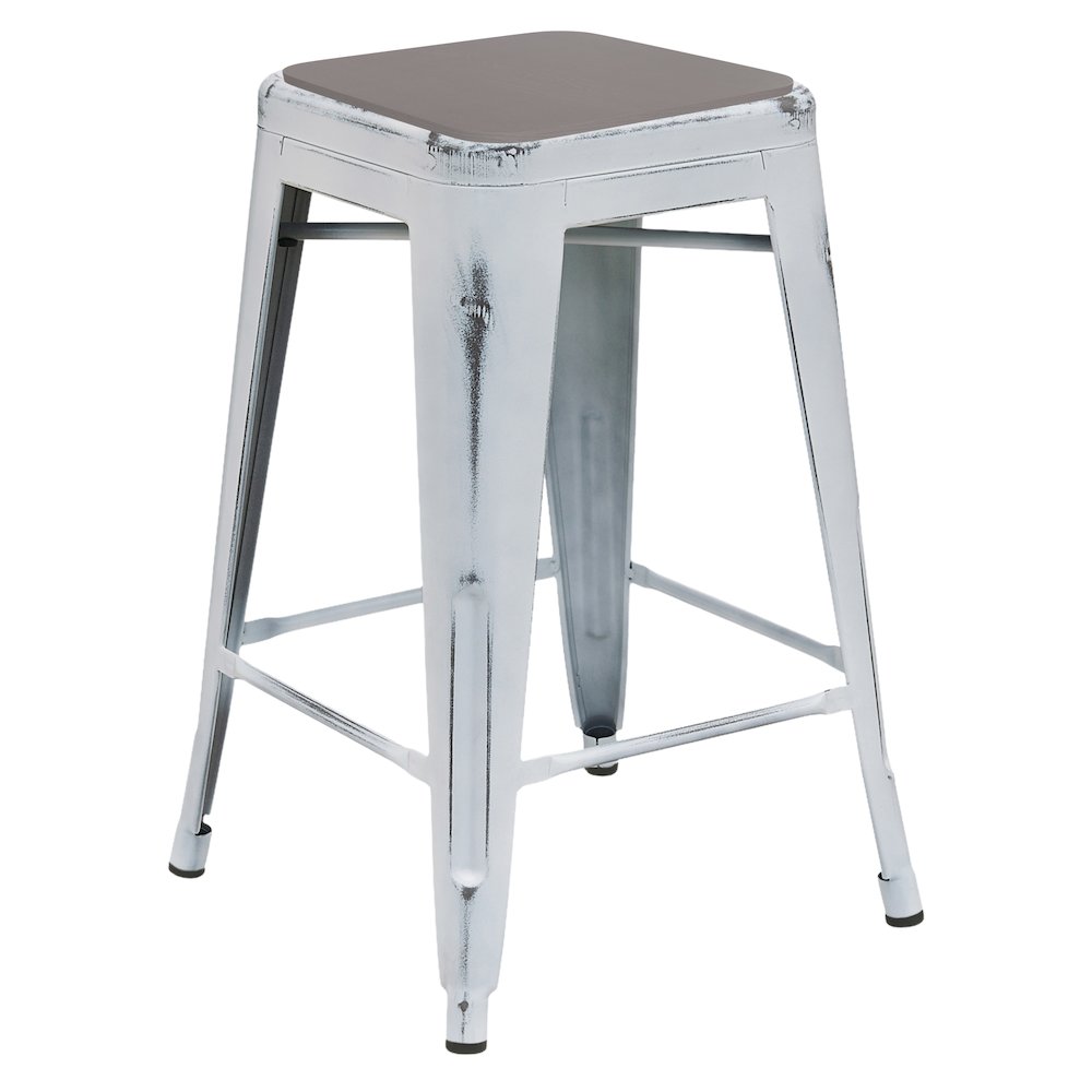 24″ High Backless Distressed White Metal Counter Height Stool