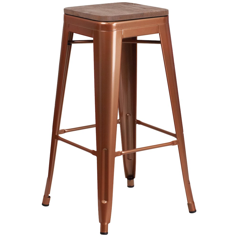 30″ High Backless Copper Barstool with Square Wood Seat