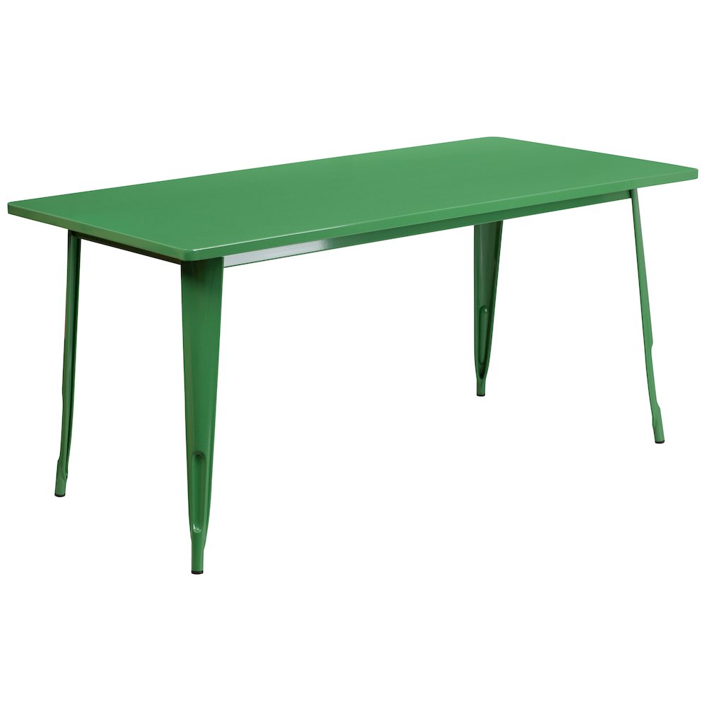 1.5″ x 63″ Rectangular Green Metal Indoor-Outdoor Table Set with 6 Stack Chairs