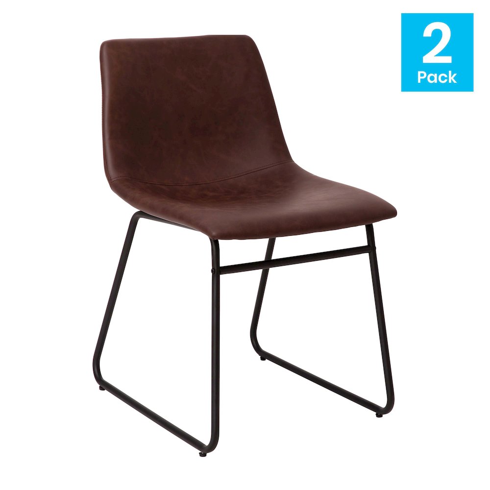 18 in Mid-Back Sled Base Dining Chair in Dark Brown with Black Frame