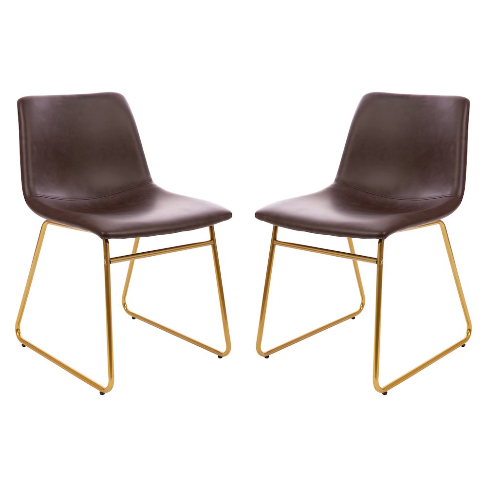 18 in Mid-Back Sled Base Dining Chair in Dark Brown with Gold Frame
