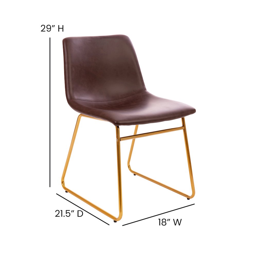18 in Mid-Back Sled Base Dining Chair in Dark Brown with Gold Frame