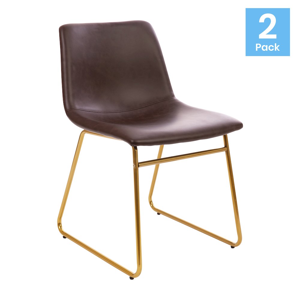 18 in Mid-Back Sled Base Dining Chair in Dark Brown with Gold Frame