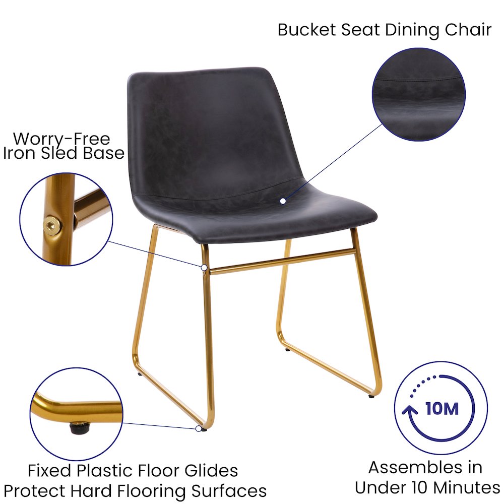 18 in Mid-Back Sled Base Dining Chair in Dark Gray with Gold Frame