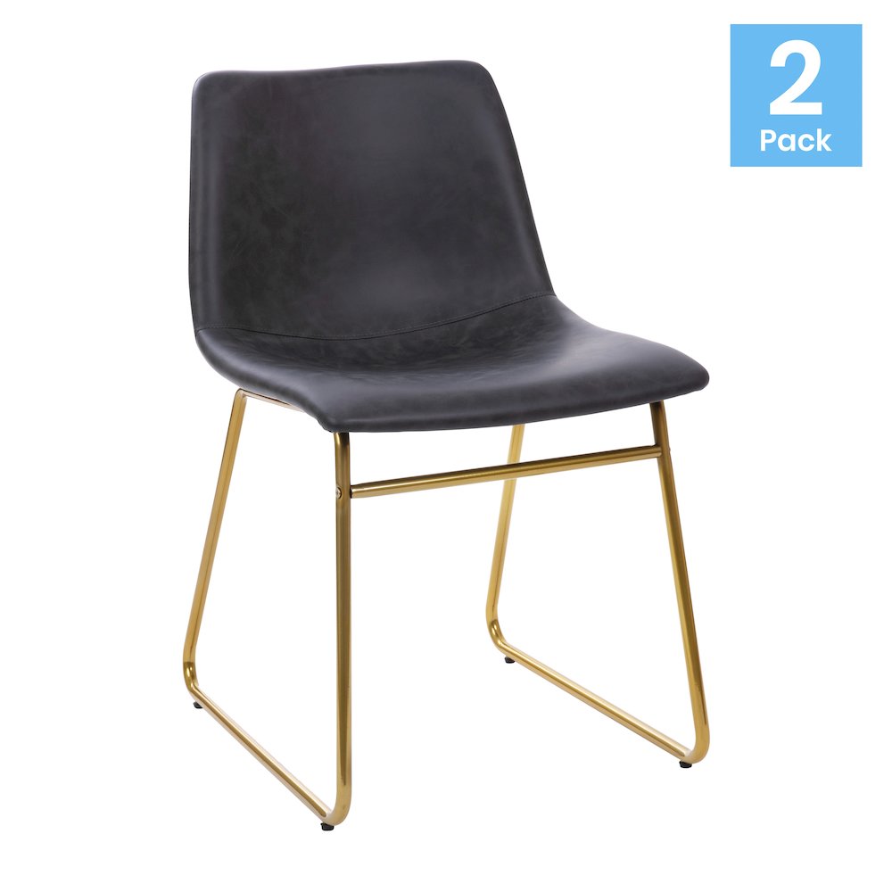 18 in Mid-Back Sled Base Dining Chair in Dark Gray with Gold Frame