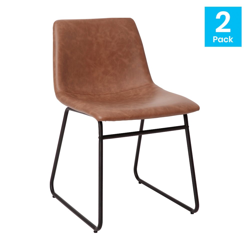 18 in Mid-Back Sled Base Dining Chair in Light Brown with Black Frame