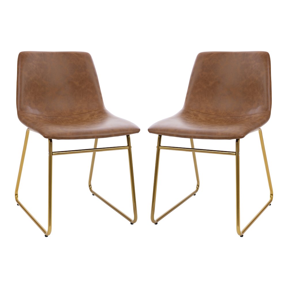 18 in Mid-Back Sled Base Dining Chair in Light Brown with Gold Frame