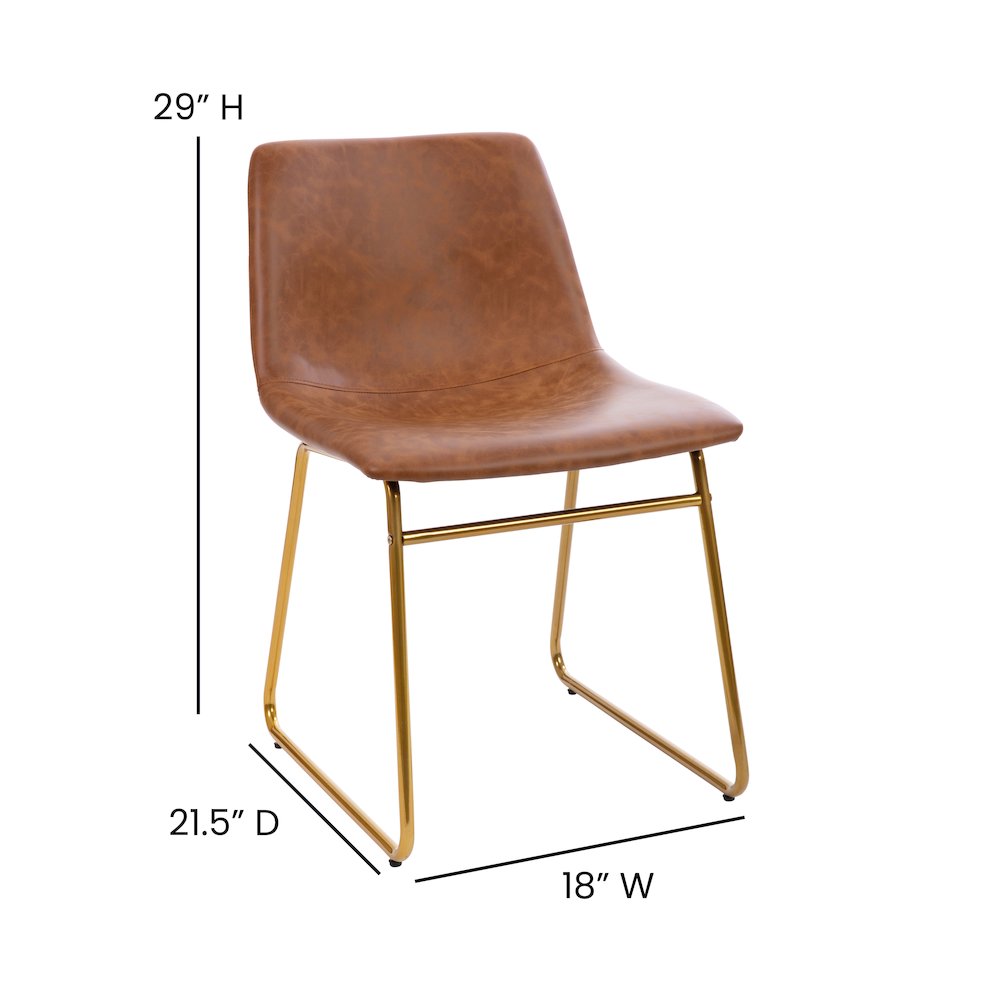 18 in Mid-Back Sled Base Dining Chair in Light Brown with Gold Frame