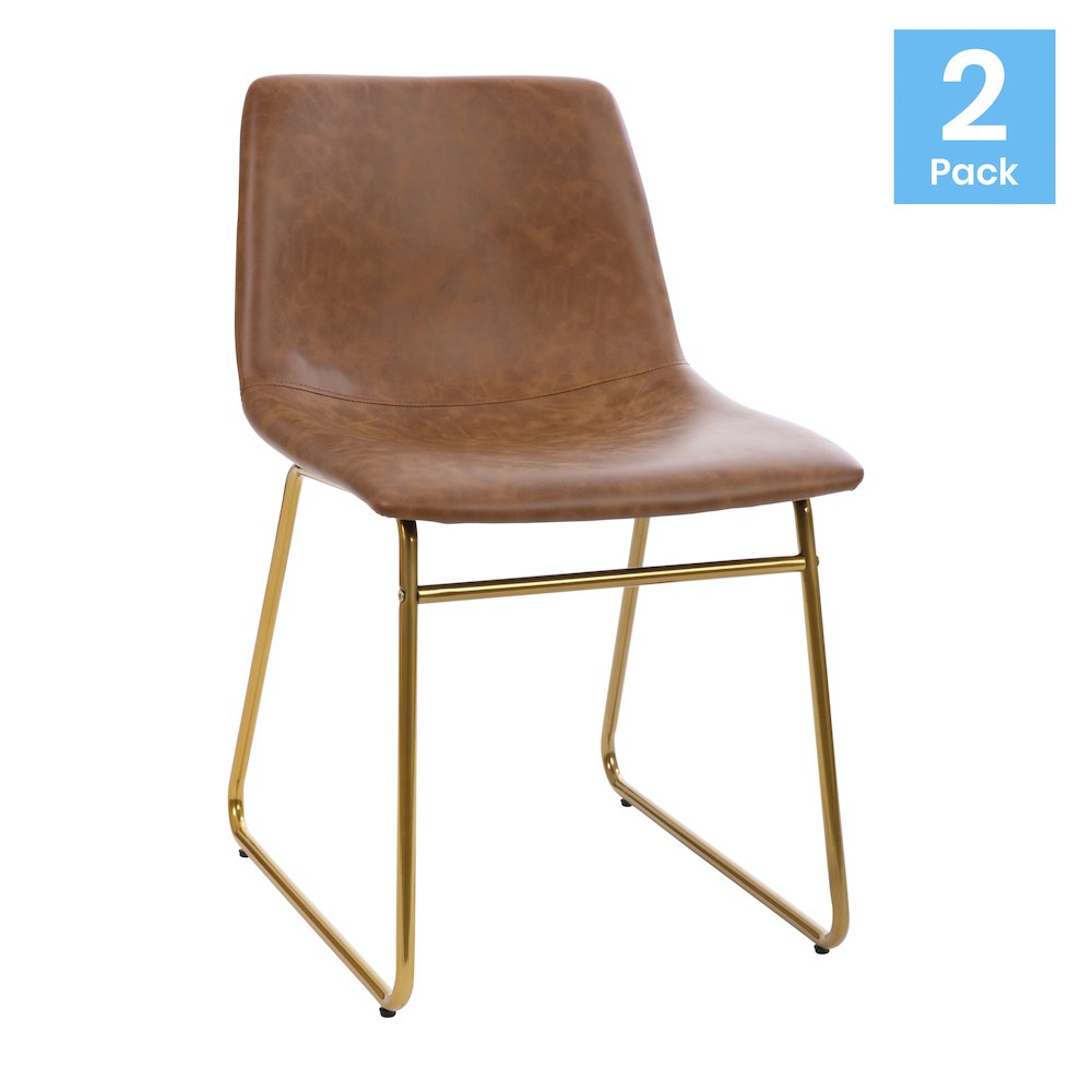 18 in Mid-Back Sled Base Dining Chair in Light Brown with Gold Frame