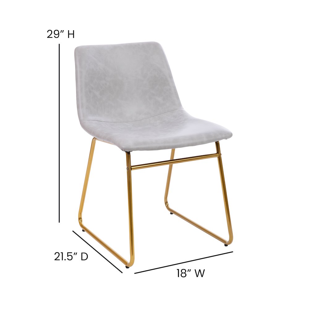 18 in Mid-Back Sled Base Dining Chair in Light Gray with Gold Frame