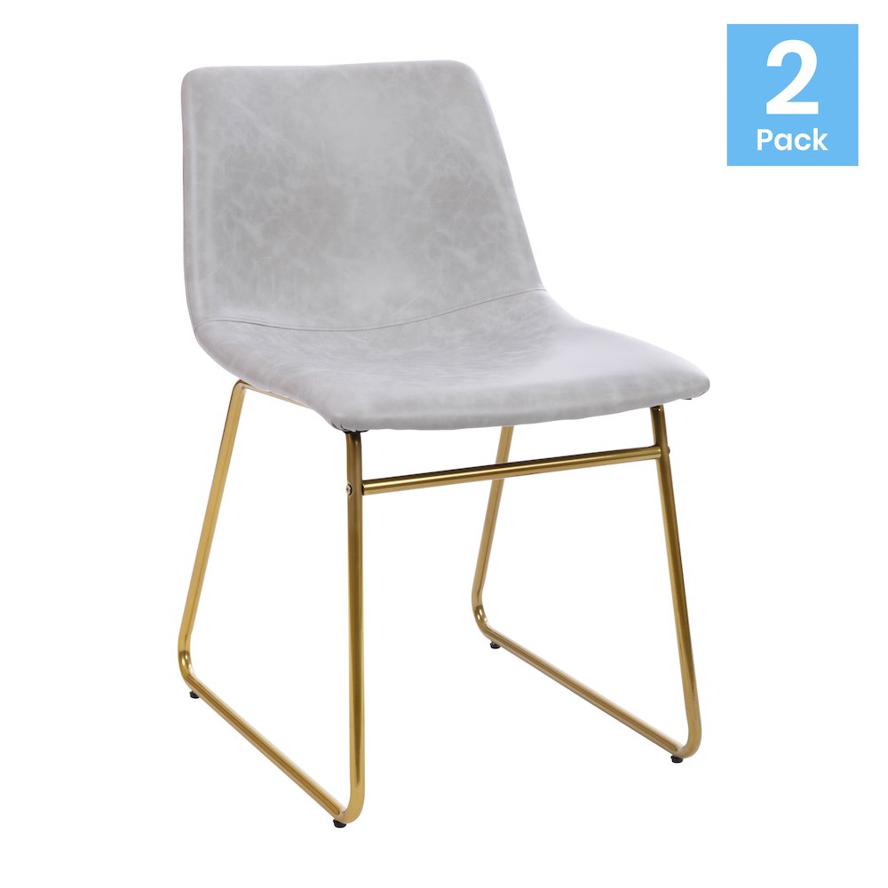 18 in Mid-Back Sled Base Dining Chair in Light Gray with Gold Frame