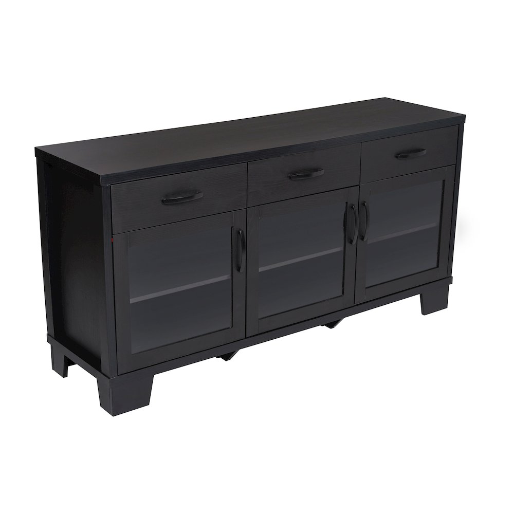Black 59in Modern Kitchen and Dining Room Buffet Sideboard Storage Cabinet