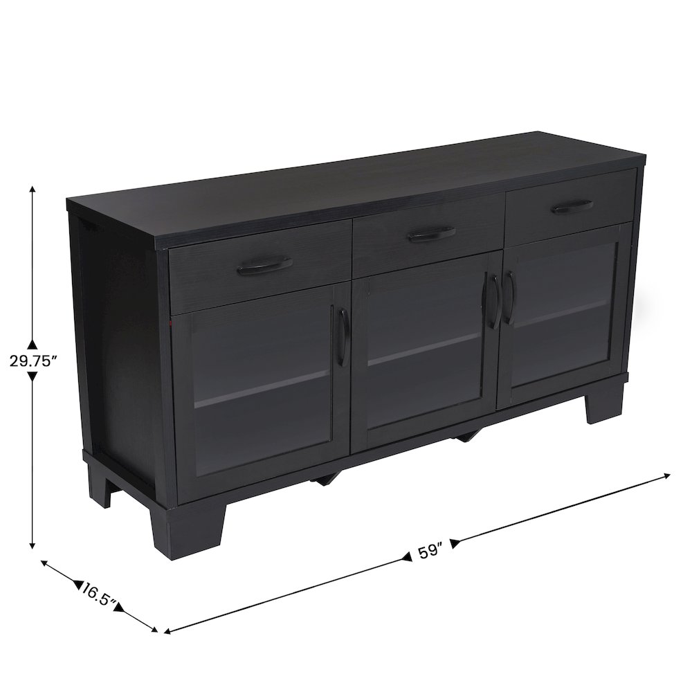 Black 59in Modern Kitchen and Dining Room Buffet Sideboard Storage Cabinet