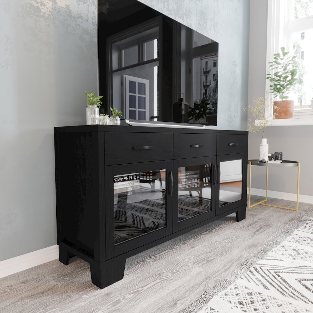 Black 59in Modern Kitchen and Dining Room Buffet Sideboard Storage Cabinet