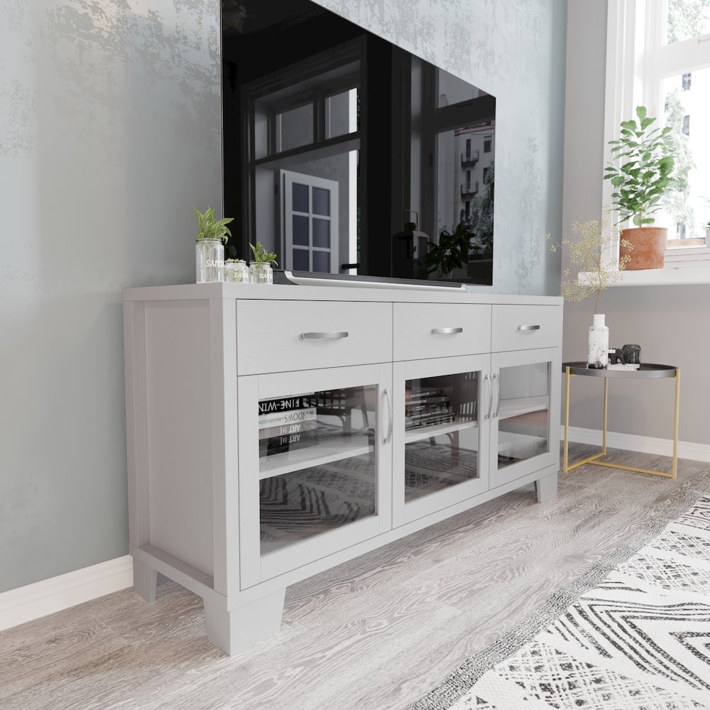 White 59 Inch Modern Kitchen and Dining Room Buffet Sideboard Storage Cabinet