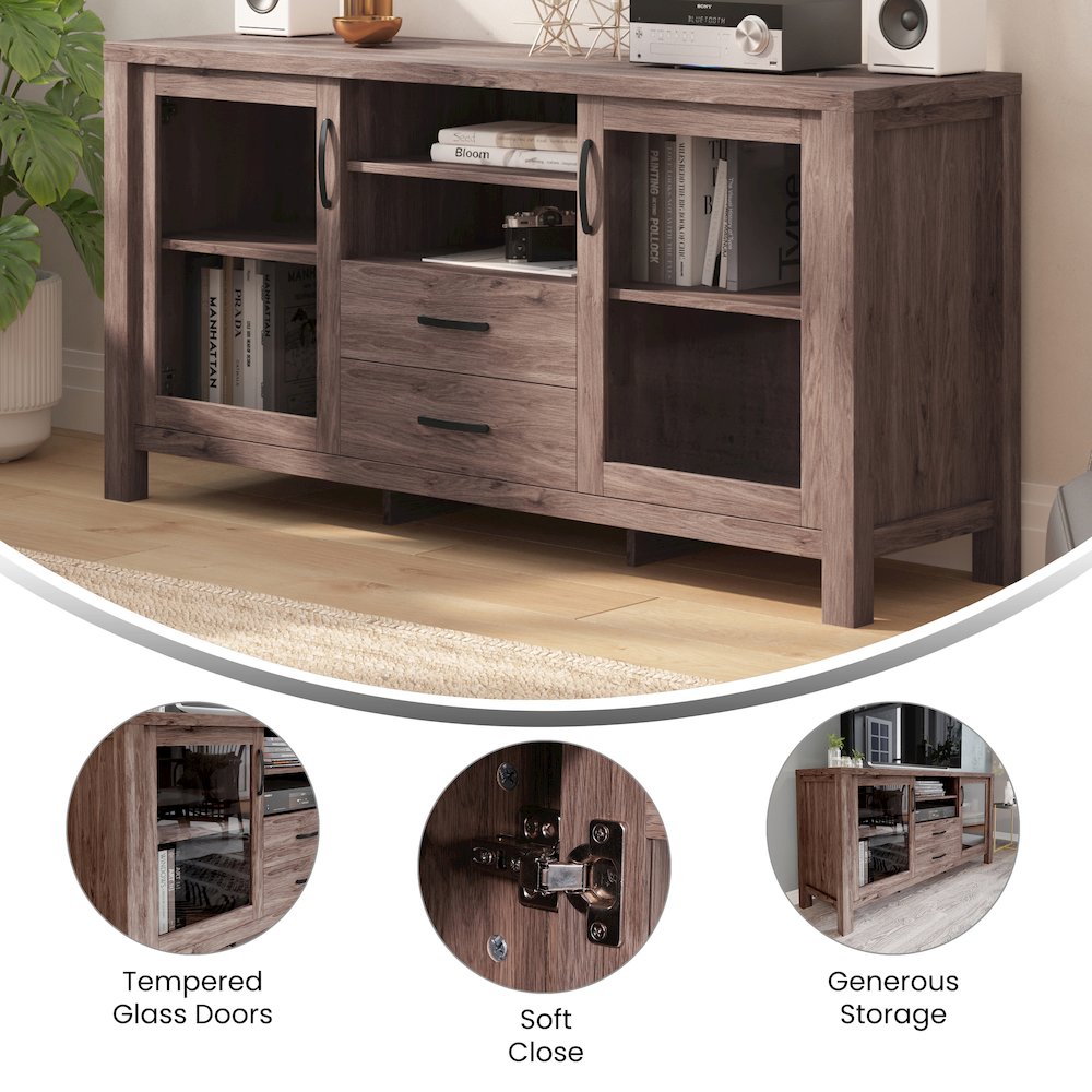 Brown 59in Modern Kitchen and Dining Room Buffet Sideboard Storage Cabinet