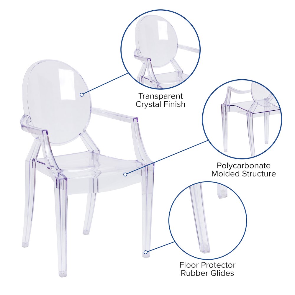 Ghost Chair with Arms in Transparent Crystal