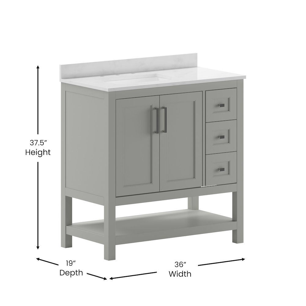 36 Inch Contemporary Bathroom Vanity with Storage Drawers and Sink Combo