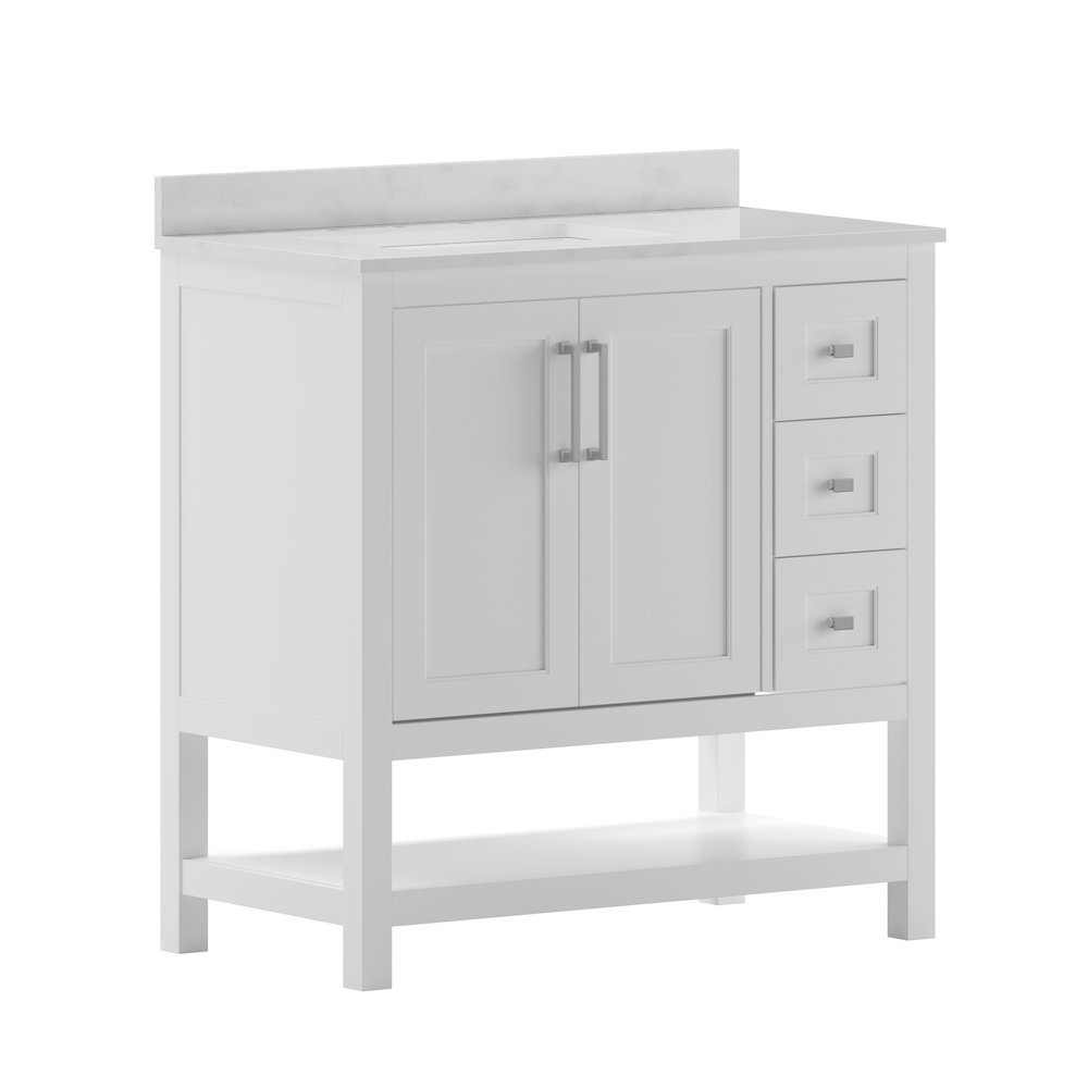 36 Inch Contemporary Bathroom Vanity with Storage Drawers and Sink Combo