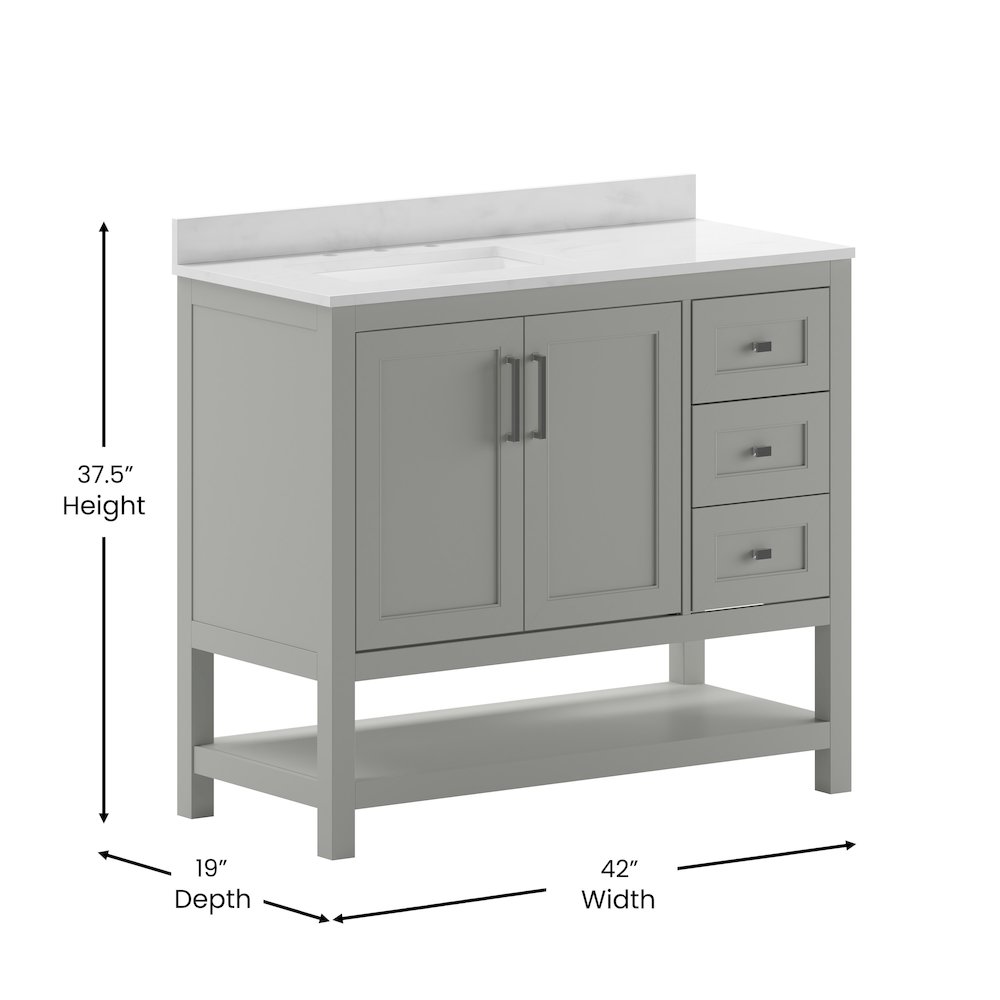42 Inch Contemporary Bathroom Vanity with Storage Drawers and Sink Combo