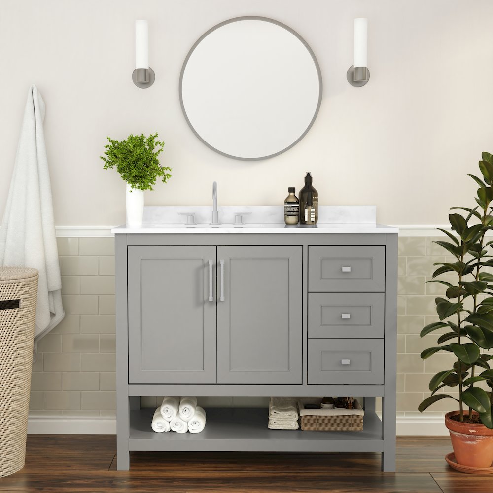 42 Inch Contemporary Bathroom Vanity with Storage Drawers and Sink Combo